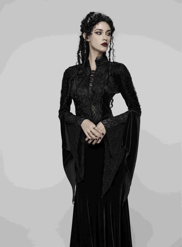 Punk Rave Countess Gothic Lace Velvet Bell Sleeve Dress