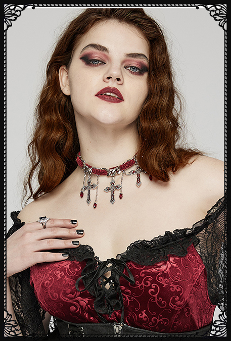 Punk Rave Syn Cross Choker Red