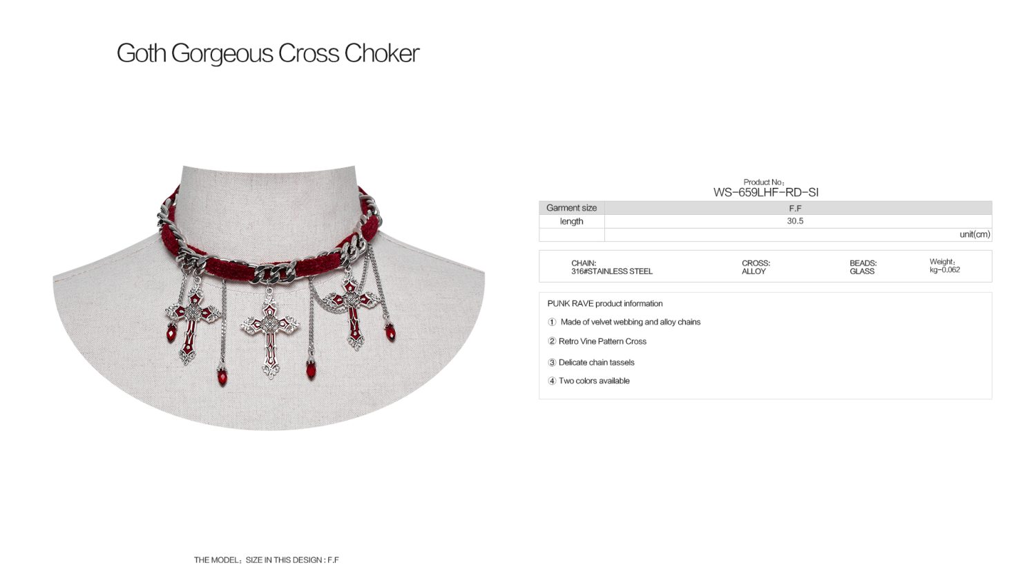 Punk Rave Syn Cross Choker Red