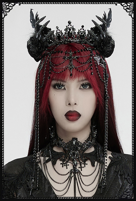 Punk Rave Unholy Cross Black Feather Headdress