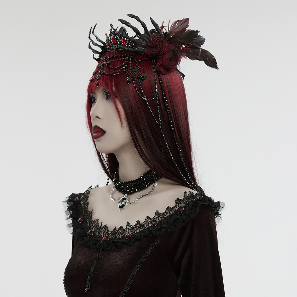 Punk Rave Unholy Cross Black/Red Feather Headdress