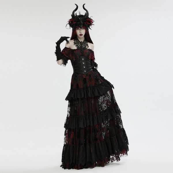Punk Rave Raven Horns Black/Red Feather Headdress