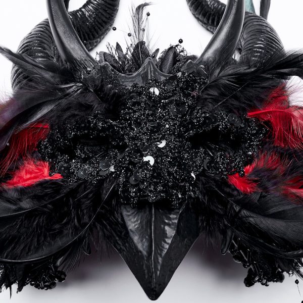 Punk Rave Raven Horns Black/Red Feather Headdress