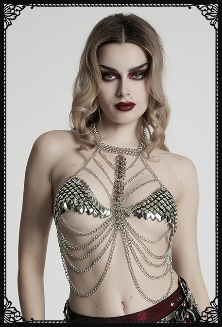Punk Rave Drakaris Silver Chains Festival Bralette/Harness