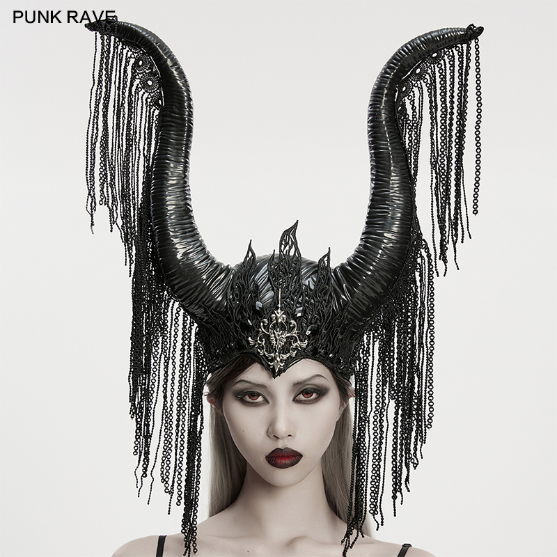 Punk Rave Gothic Maleficent Horns With Fringe