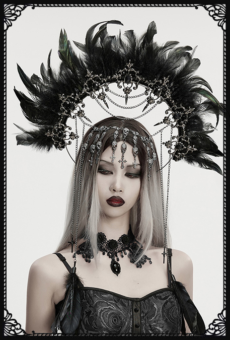 Punk Rave Raven Feather & Skulls Crown