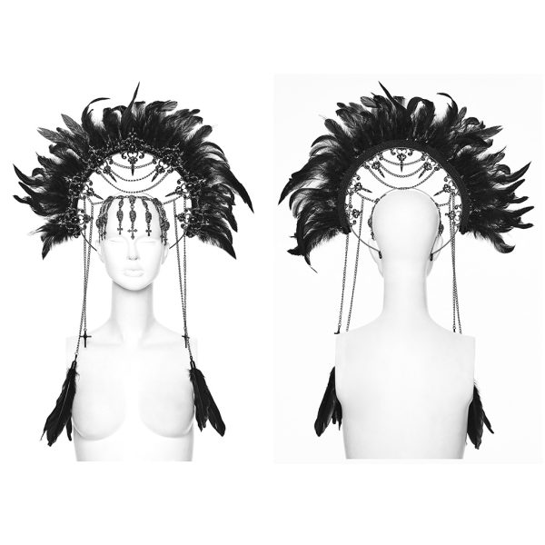 Punk Rave Raven Feather & Skulls Crown