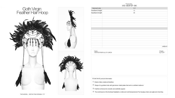 Punk Rave Raven Feather & Skulls Crown