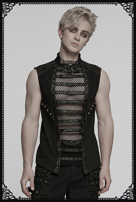 Punk Rave Lovesick Cut Out Strap Detail Fishnet Gothic Men Top