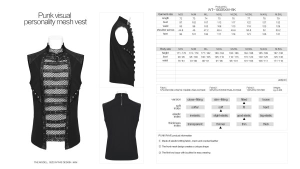 Punk Rave Lovesick Cut Out Strap Detail Fishnet Gothic Men Top