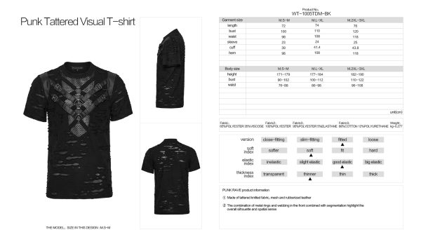 Punk Rave Deadzone Faux Leather Straps Distressed Gothic T-Shirt