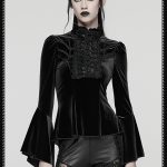 Punk Rave Amara Bell Sleeve High Neck Velvet Gothic Top