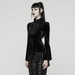 Punk Rave Amara Bell Sleeve High Neck Velvet Gothic Top