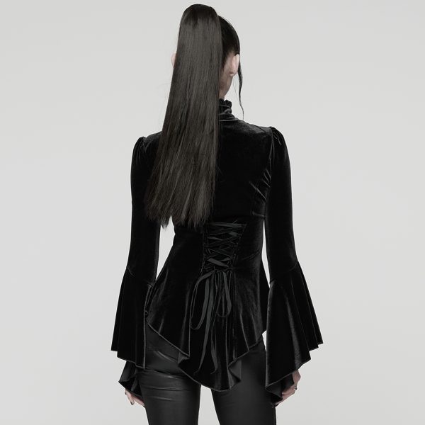Punk Rave Amara Bell Sleeve High Neck Velvet Gothic Top