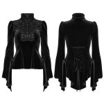 Punk Rave Amara Bell Sleeve High Neck Velvet Gothic Top