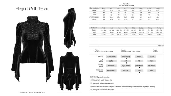 Punk Rave Amara Bell Sleeve High Neck Velvet Gothic Top