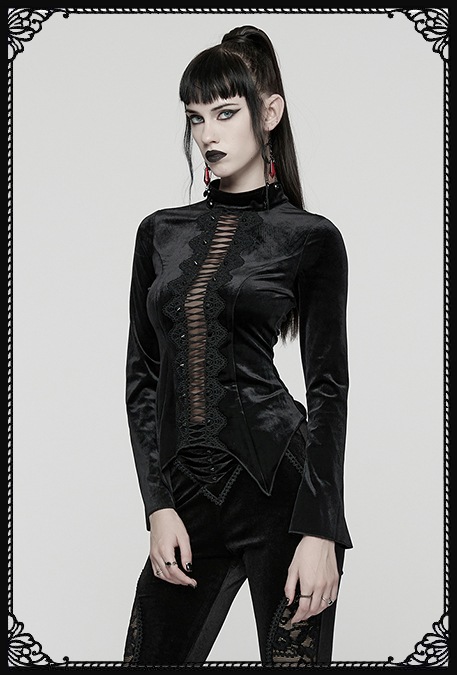 Punk Rave Mina Laced Up Gothic Velvet Top