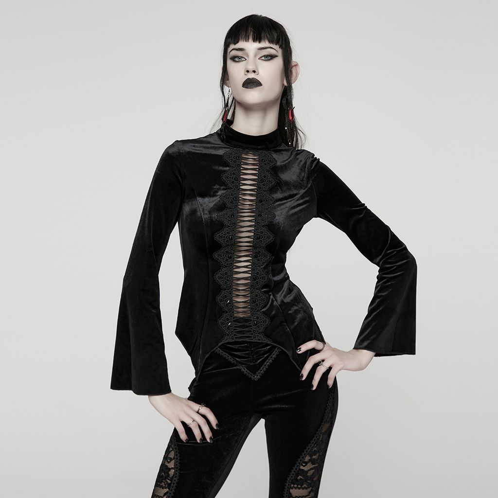 Punk Rave Mina Laced Up Gothic Velvet Top