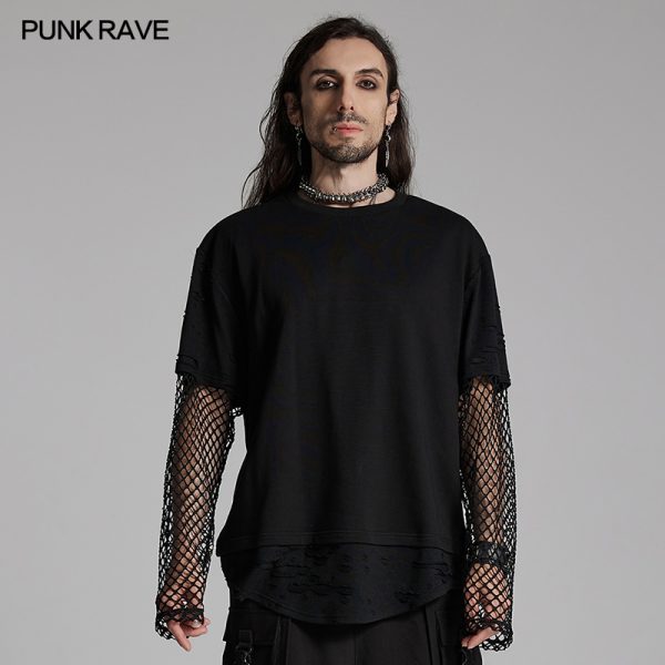 Punk Rave Tate Goth Layered Fishnet T-shirt