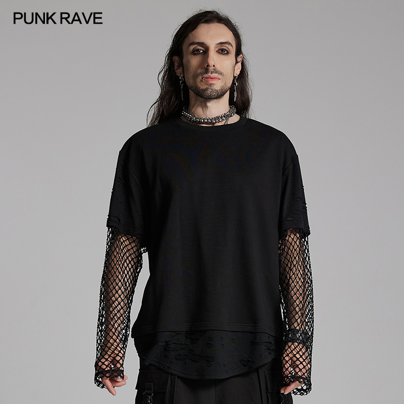 Punk Rave Tate Goth Layered Fishnet T-shirt