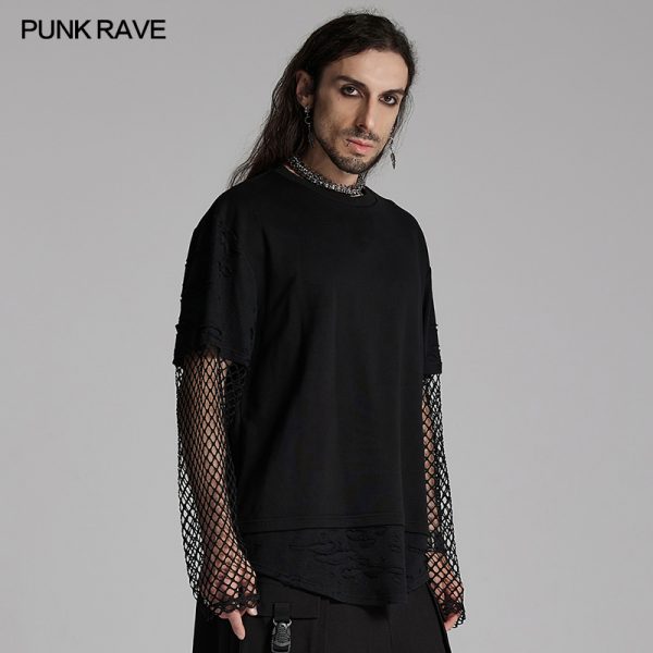 Punk Rave Tate Goth Layered Fishnet T-shirt