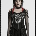 Punk Rave Batbaby Print Y2K Gothic Fishnet Top