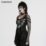 Punk Rave Batbaby Print Y2K Gothic Fishnet Top