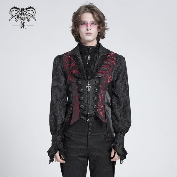 Devil Fashion Inferno Black/Red Cross Tail Waistcoat