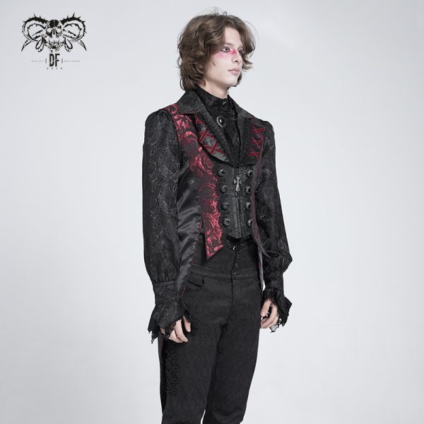 Devil Fashion Inferno Black/Red Cross Tail Waistcoat