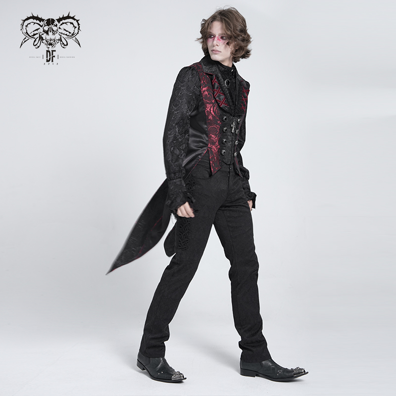 Devil Fashion Inferno Black & Red  Cross Waistcoat With Tail
