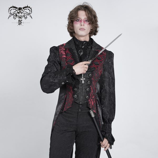 Devil Fashion Inferno Black/Red Cross Tail Waistcoat