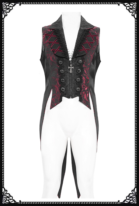 Devil Fashion Inferno Black & Red  Cross Waistcoat With Tail