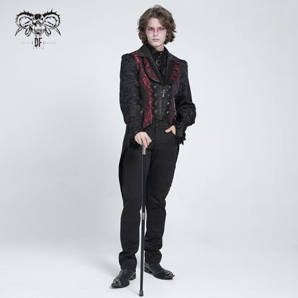 Devil Fashion Inferno Black/Red Cross Tail Waistcoat