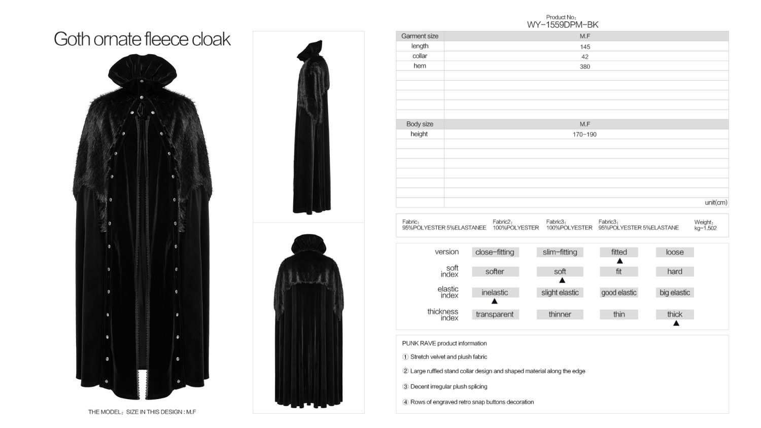 Punk Rave Draconian Cape with Faux Fur