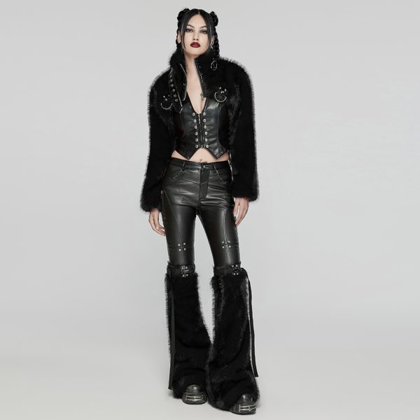 Punk Rave Devila Black Faux Fur Jacket