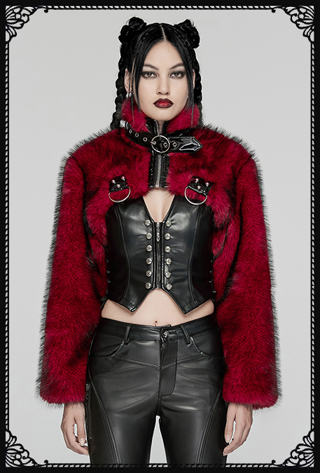 Punk Rave Devila Red Faux Fur Jacket