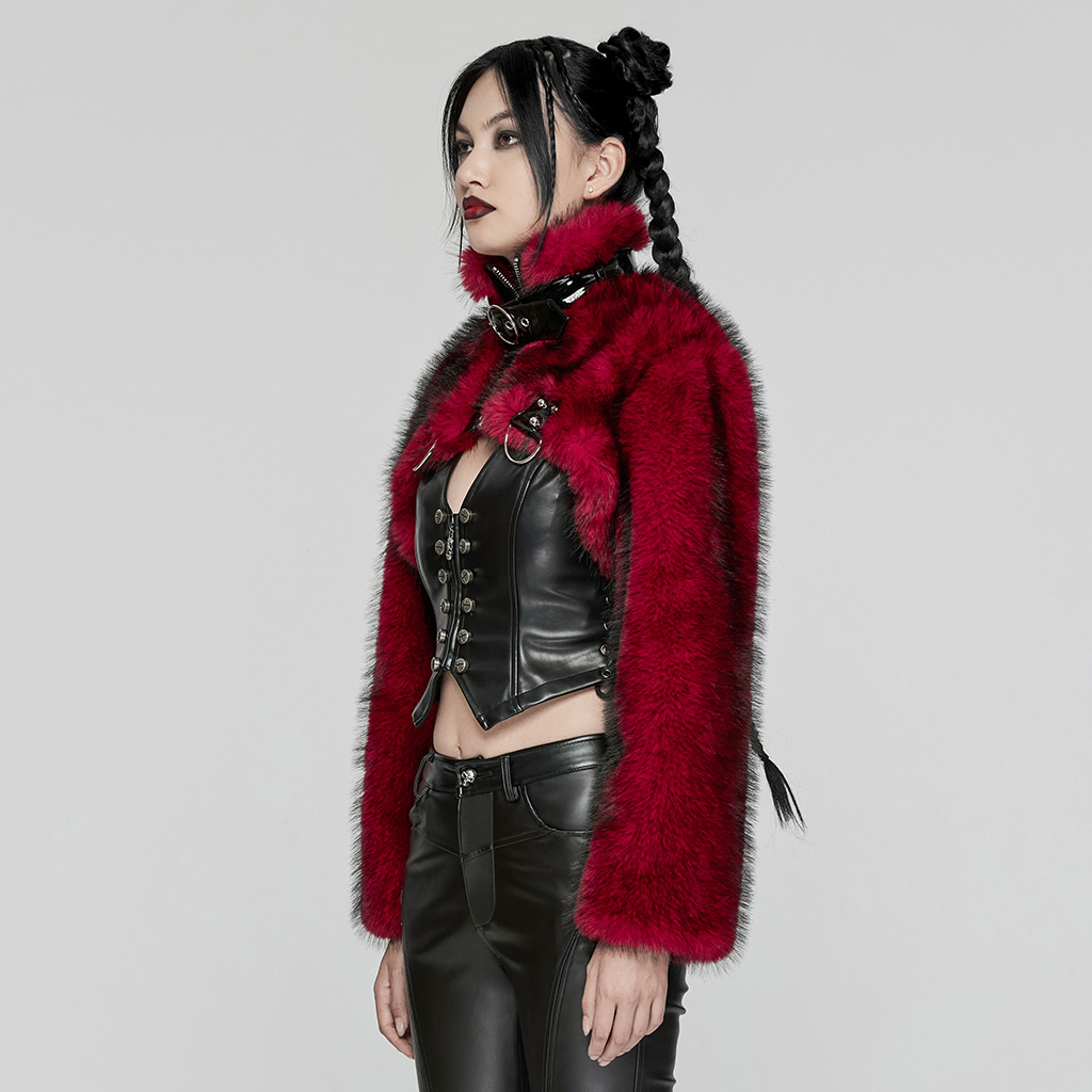Punk Rave Devila Red Faux Fur Jacket