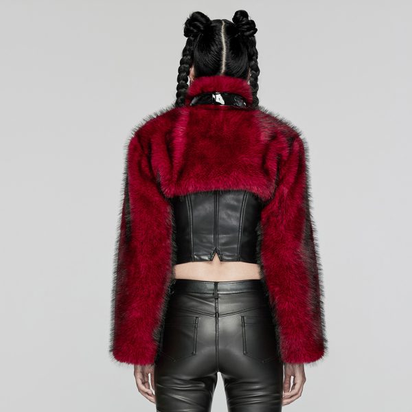 Punk Rave Devila Red Faux Fur Jacket