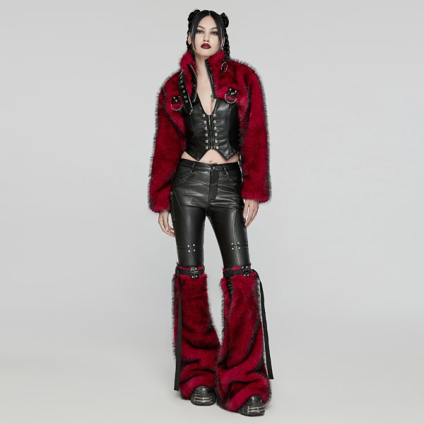 Punk Rave Devila Red Faux Fur Jacket