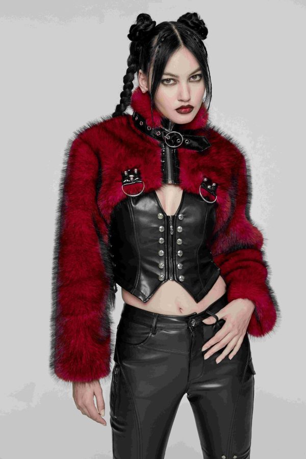 Punk Rave Devila Red Faux Fur Jacket