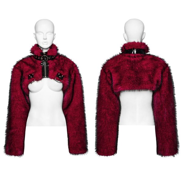 Punk Rave Devila Red Faux Fur Jacket