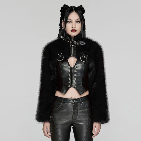 Punk Rave Devila Black Faux Fur Jacket
