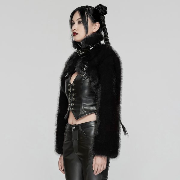 Punk Rave Devila Black Faux Fur Jacket