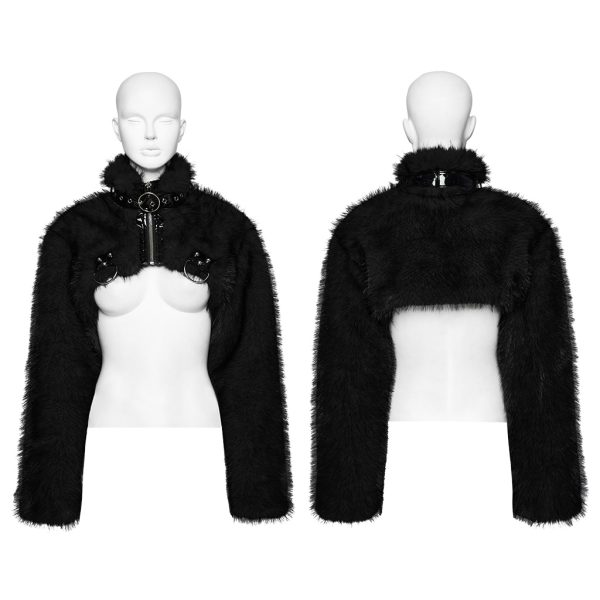 Punk Rave Devila Black Faux Fur Jacket