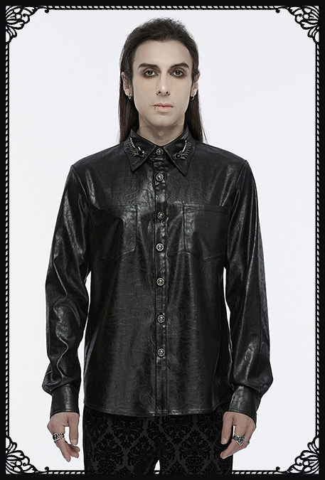 Punk Rave Cadell Faux Leather Collar Detail Shirt