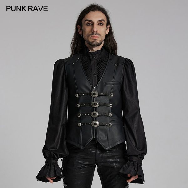 Punk Rave Western Goth Cowboy Concho PU Leather Vest