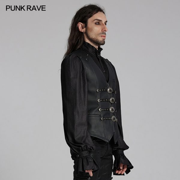 Punk Rave Western Goth Cowboy Concho PU Leather Vest