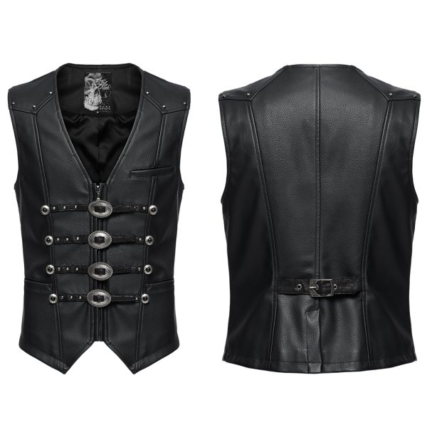 Punk Rave Western Goth Cowboy Concho PU Leather Vest