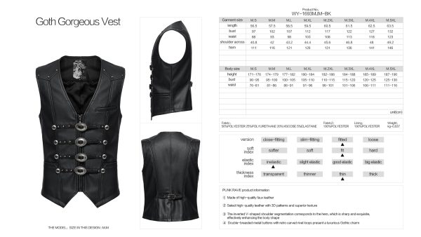 Punk Rave Western Goth Cowboy Concho PU Leather Vest