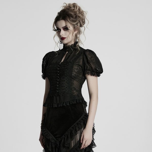Punk Rave Black Whispers Cut Out Chest Lace Gothic Blouse
